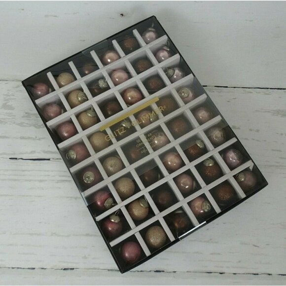 New Glitz + Glimmer 48 Set Small Ornaments Pink Blush Maroon Glitter Distressed - Picture 2 of 12